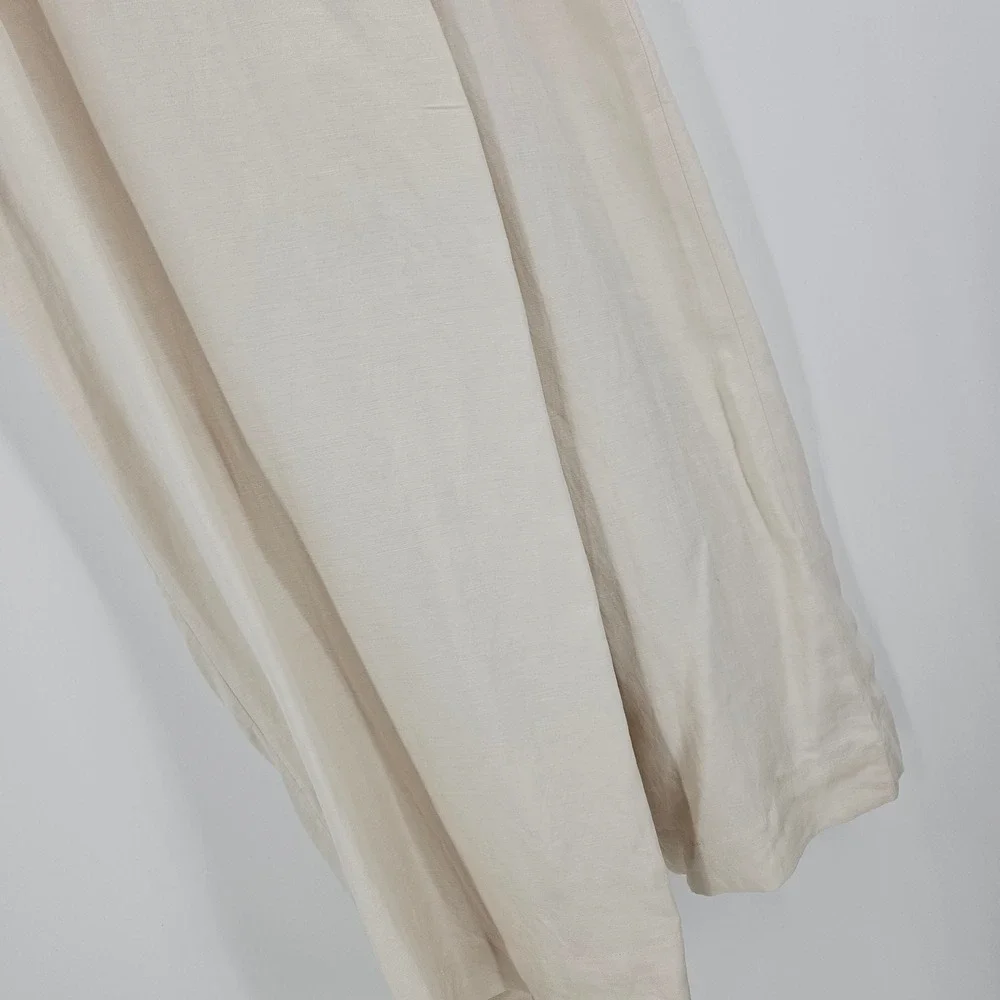 Banana Republic Linen Blend Wrap Wide Leg Lagenlook Pants Ivory Tie Waist NWT M